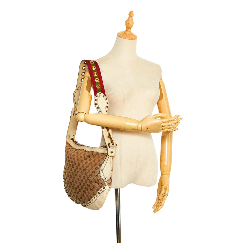 Gucci GG Canvas Pelham Studded Hobo Bag (SHG-vlHJxE)