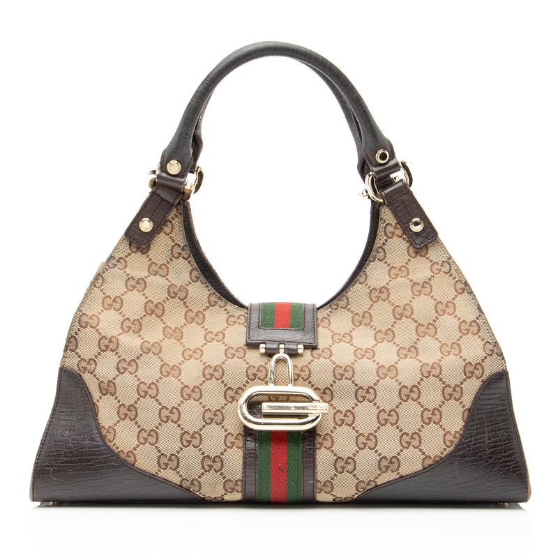 Gucci GG Canvas Web Junco Large Shoulder Bag (SHF-23497)