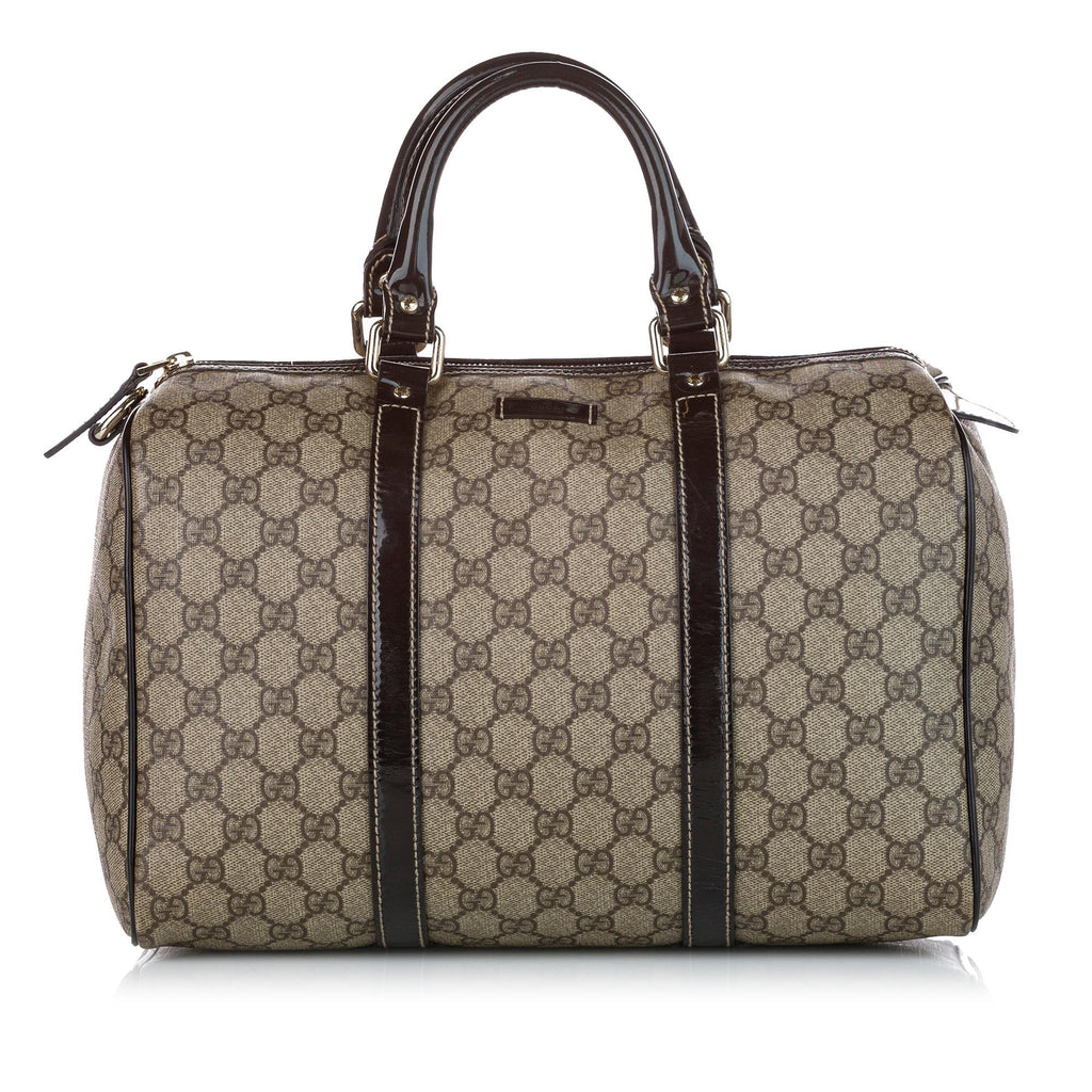 Gucci Beige/Ebony GG Supreme Coated Canvas Embroidered Top Handle Small Boston Bag