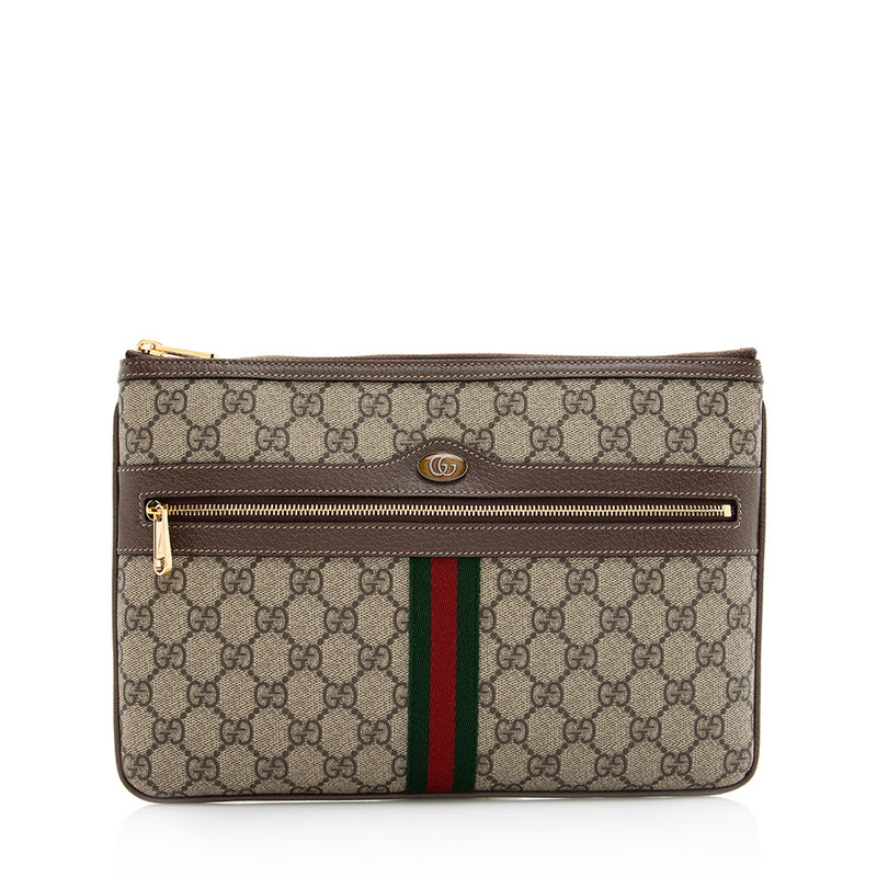 Gucci Ophidia GG Supreme Squared Zip Pouch Brown