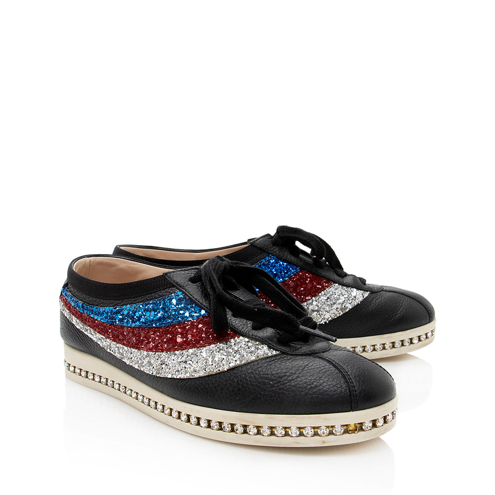 Gucci Glitter Calfskin Sylvie Web Falacer Sneakers - Size 6.5 / 36.5 (SHF-18758)