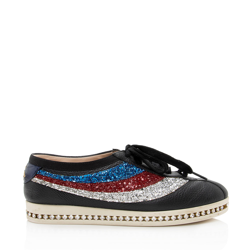 Gucci Glitter Calfskin Sylvie Web Falacer Sneakers - Size 6.5 / 36.5 (SHF-18758)