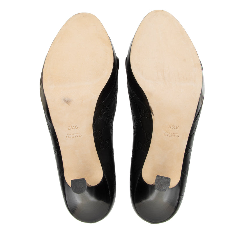 Gucci Guccissima Leather Hollywood Horsebit Peep Toe Pumps - Size 9.5 / 39.5 (SHF-AG6d9a)