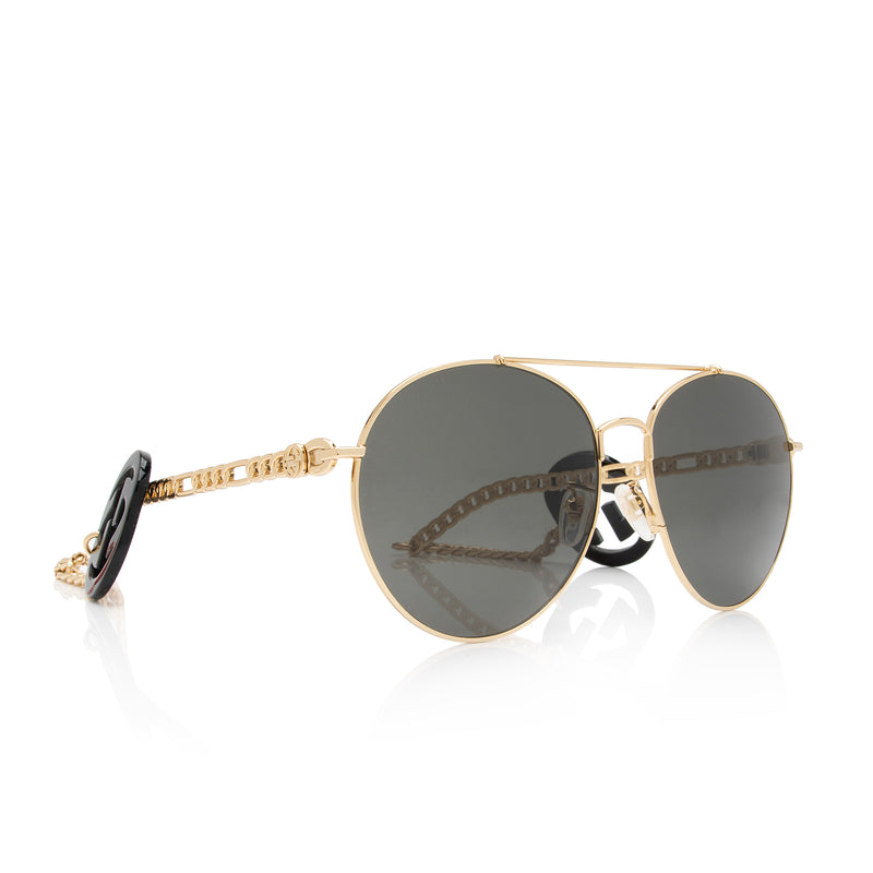 Gucci Interlocking G Charm Chain Aviator Sunglasses (SHF-XlxBEH)