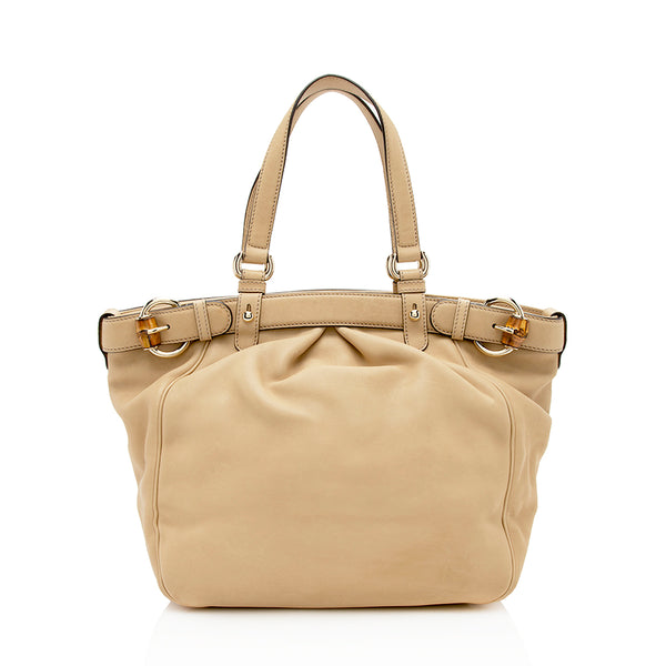 Gucci Leather Belted Bamboo Tote (SHF-12820)
