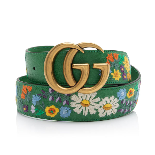 Gucci Leather Embroidered Floral GG Marmont Belt - Size 36 / 90 (SHF-qhcqLv)