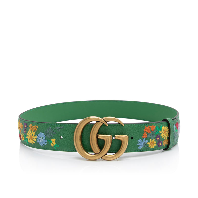 Gucci Leather Embroidered Floral GG Marmont Belt - Size 36 / 90 (SHF-qhcqLv)
