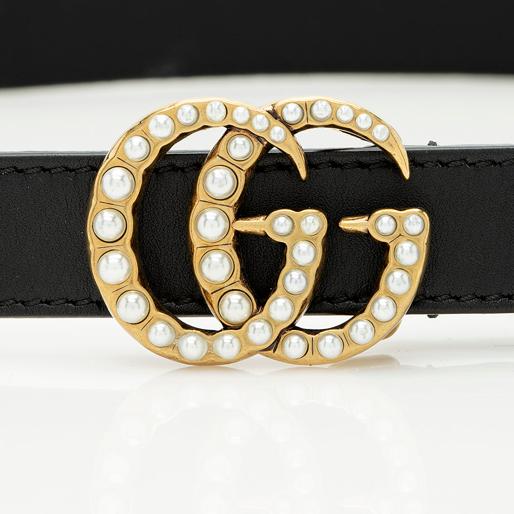 Gucci Leather Faux Pearl GG Belt - Size 34 / 85 (SHF-21740)