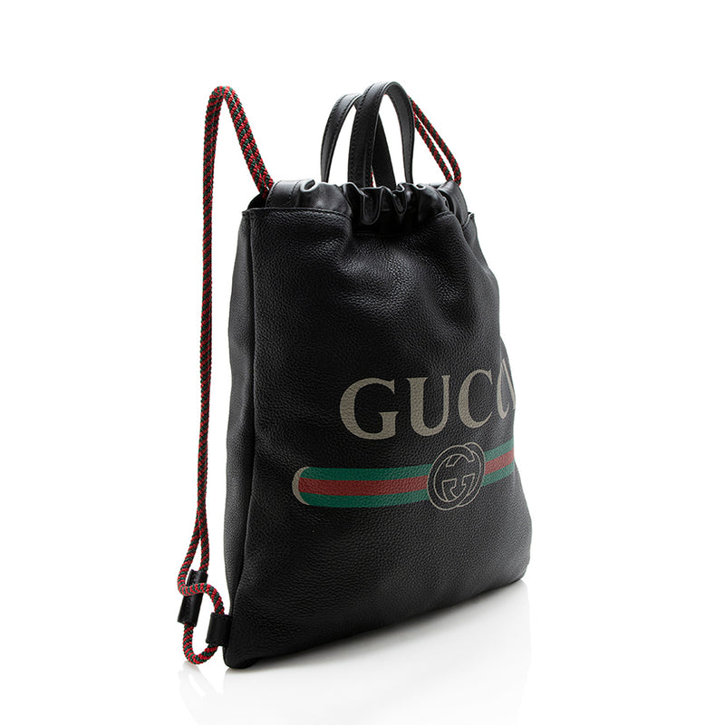 Gucci Leather Logo Drawstring Backpack (SHF-12981)