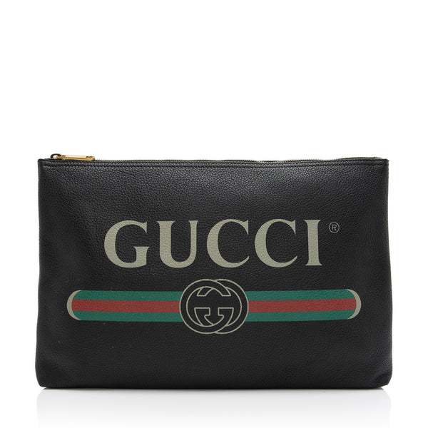 Gucci Leather Logo Zip Large Pouch (SHF-YffhN8)