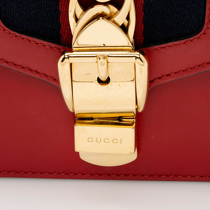 Gucci Off White Leather Mini Web Chain Sylvie Top Handle Bag at