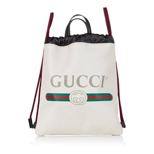 Gucci Logo Drawstring Leather Backpack (SHG-25201)