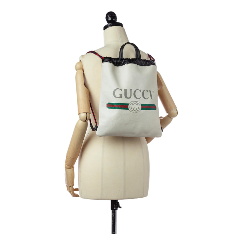 Gucci Logo Drawstring Leather Backpack (SHG-25201)