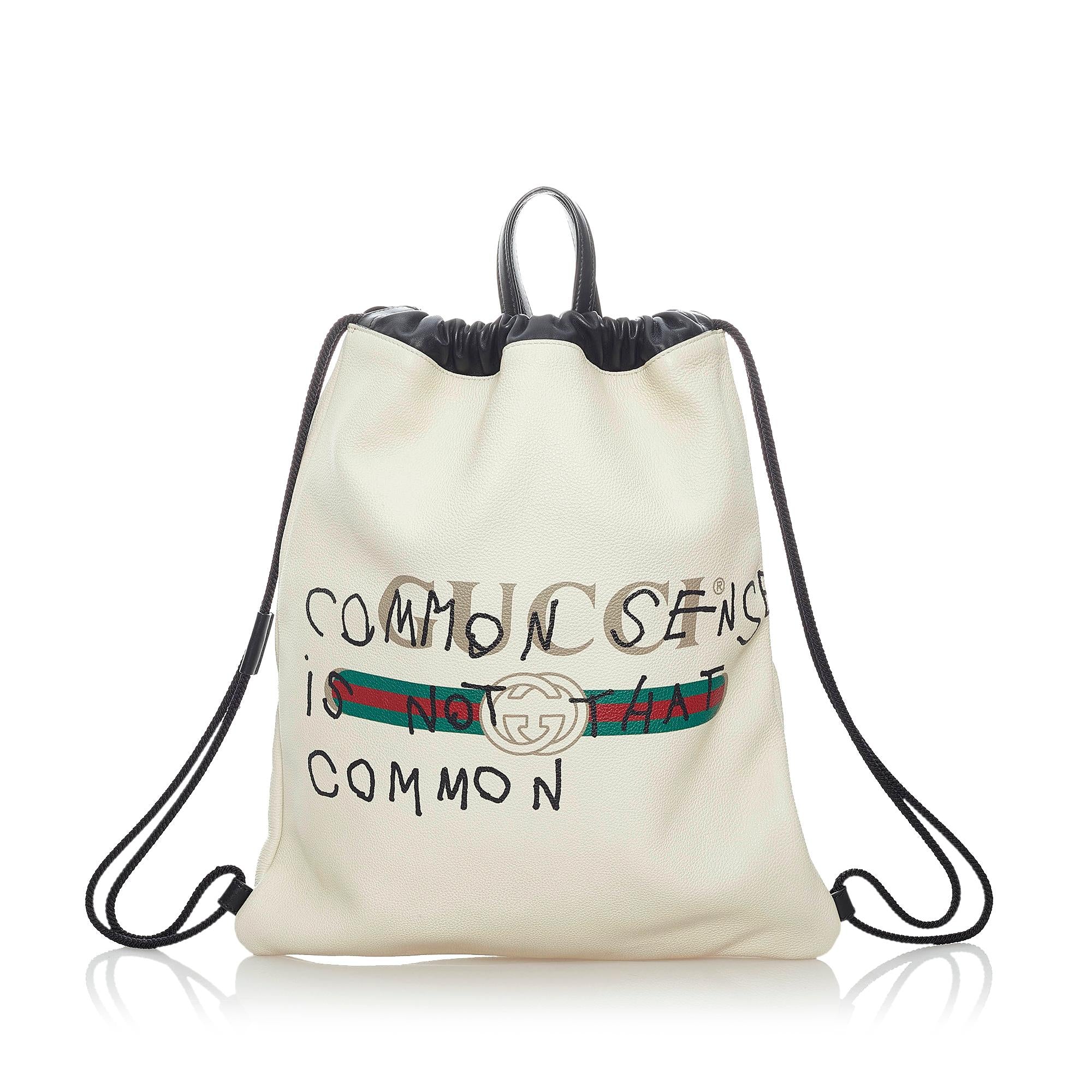 Gucci Logo Drawstring Leather Backpack (SHG-32109)