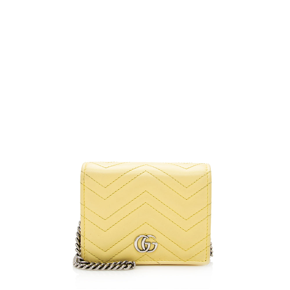 Gucci GG Marmont Chevron Matelasse Leather Card Case Wallet on Chain