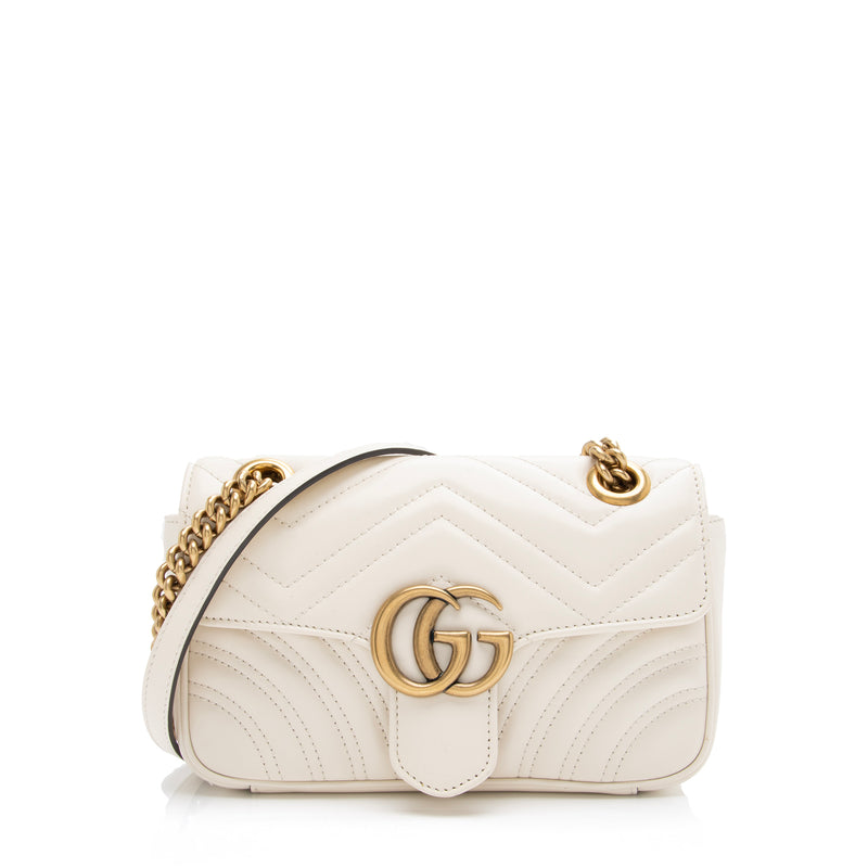 GUCCI Calfskin Matelasse Mini GG Marmont Shoulder Bag White 1267360