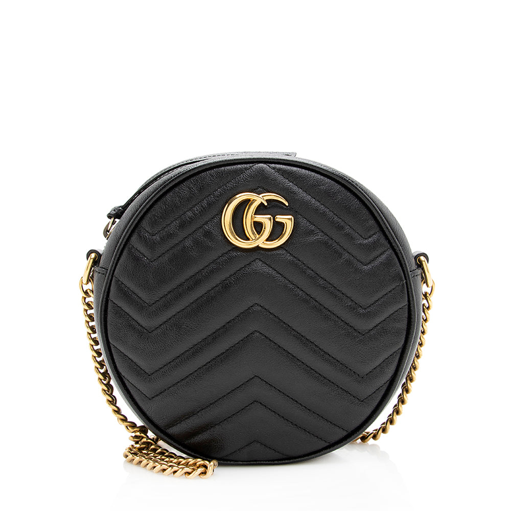 Gucci Matelasse Leather GG Marmont Round Mini Shoulder Bag (SHF-19018)
