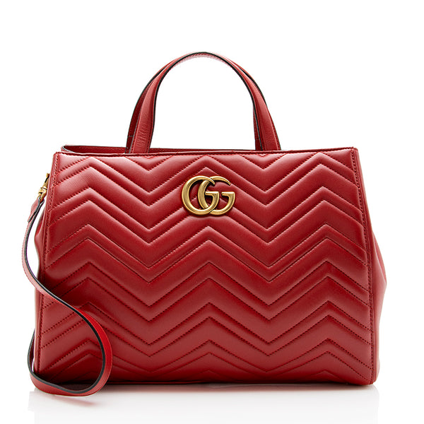 Gucci Matelasse Leather GG Marmont Top Handle Medium Satchel (SHF-15634)