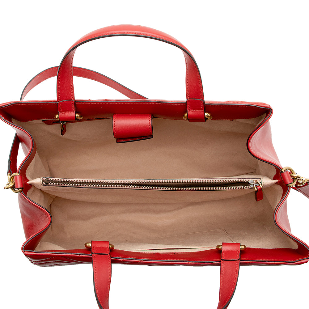 Gucci Matelasse Leather GG Marmont Top Handle Medium Satchel (SHF-15634)