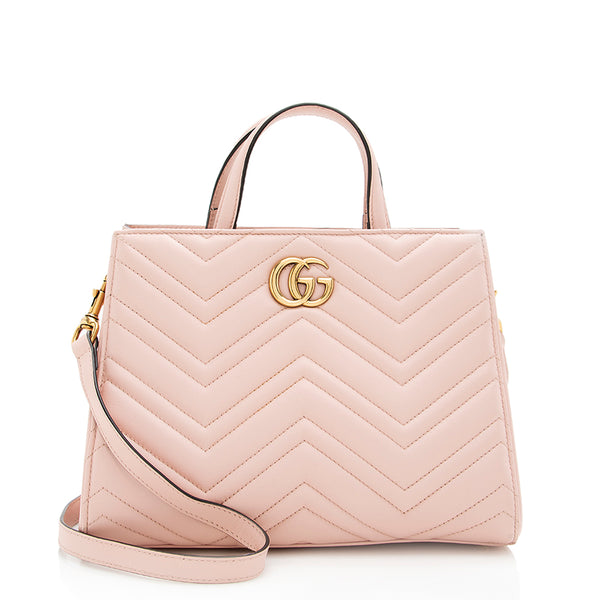 Gucci Matelasse Leather GG Marmont Top Handle Small Satchel (SHF-17786)