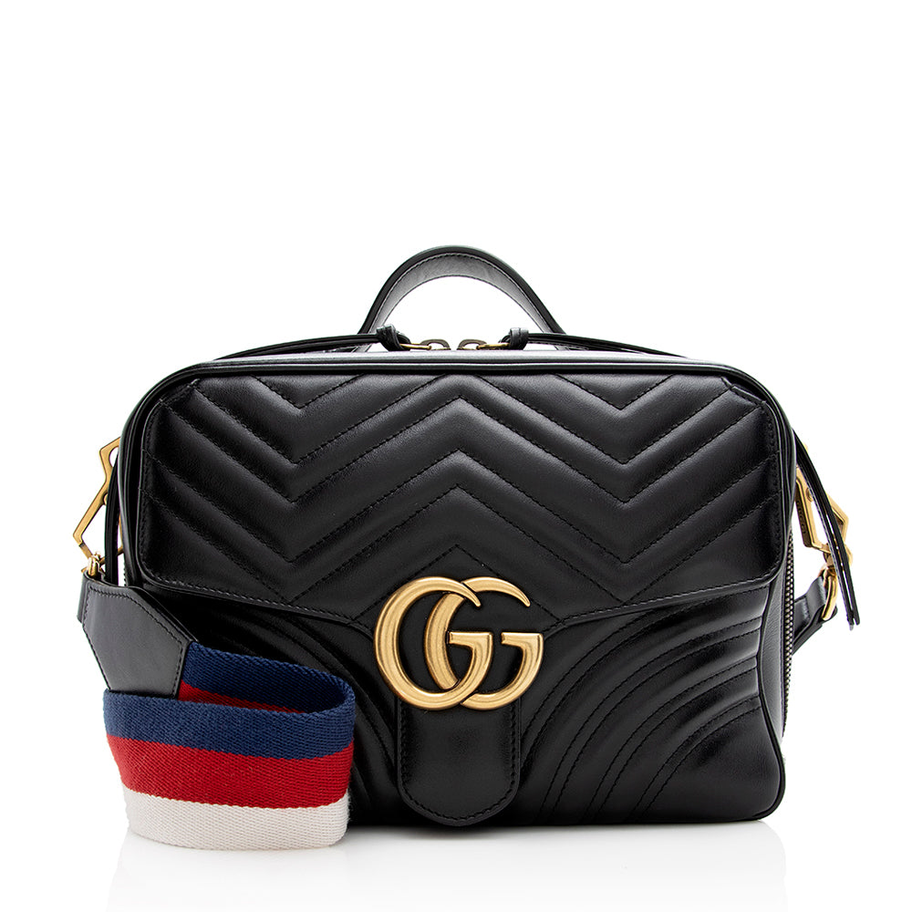 Gucci Matelasse Leather GG Marmont Top Handle Zip Around Small Shoulder Bag  (SHF-21375)