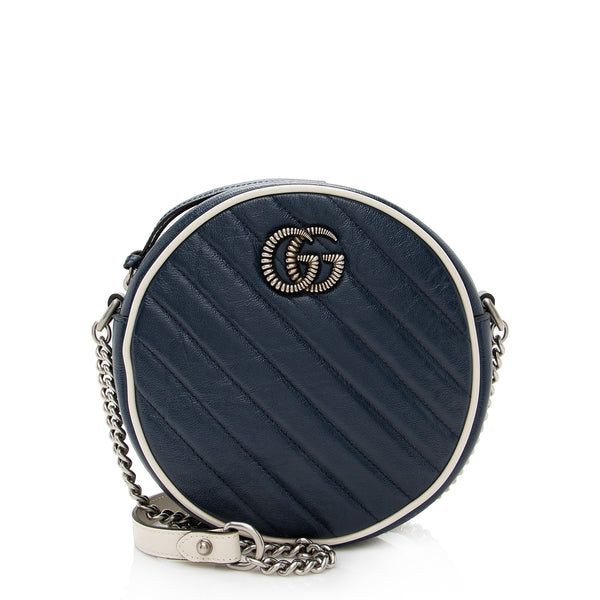 Gucci Matelasse Leather Torchon GG Marmont Round Mini Shoulder Bag (SHF-22849)