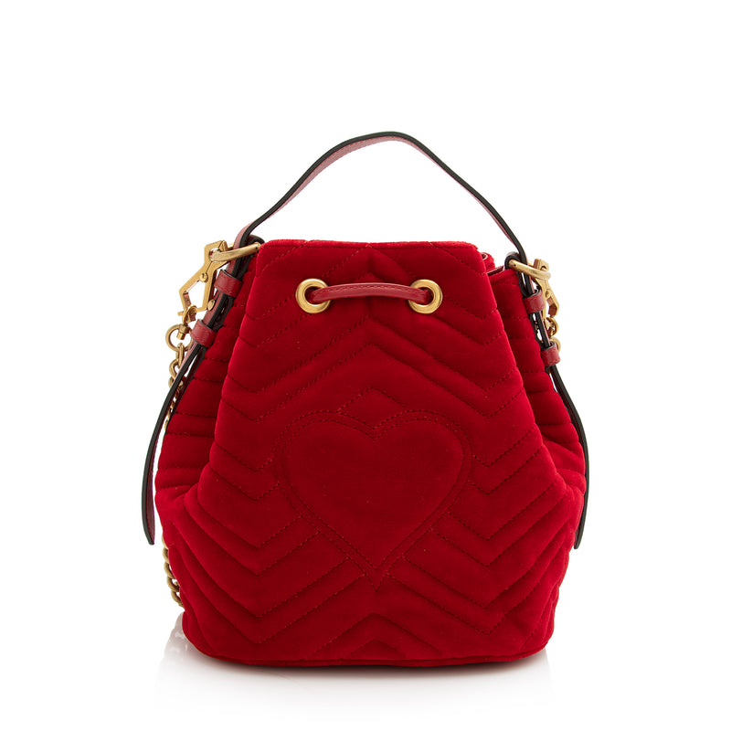 Gucci Matelasse Velvet GG Marmont Bucket Bag (SHF-22829)