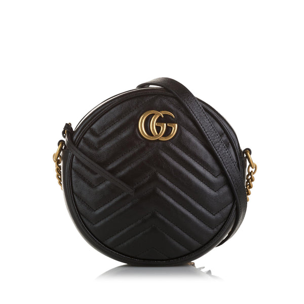 Gucci Mini GG Marmont Matelasse Round Crossbody Bag (SHG-O8pIle)
