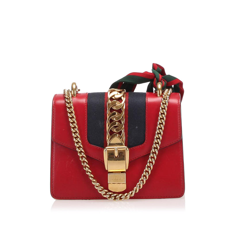 Pre-Owned Gucci Sylvie Chain Shoulder Bag Leather Mini