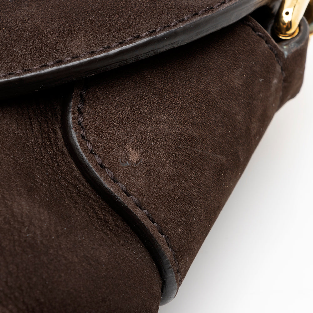 Gucci Nubuck Leather Ribot Flap Small Shoulder Bag (SHF-19107)