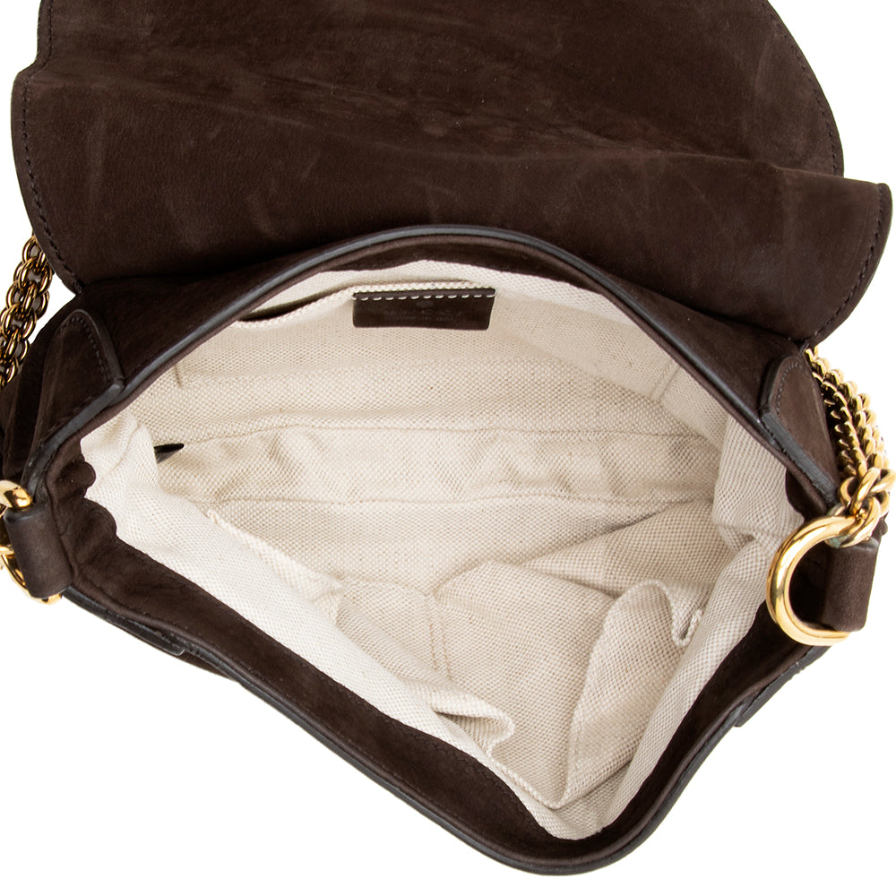 Gucci Nubuck Leather Ribot Flap Small Shoulder Bag (SHF-19107)