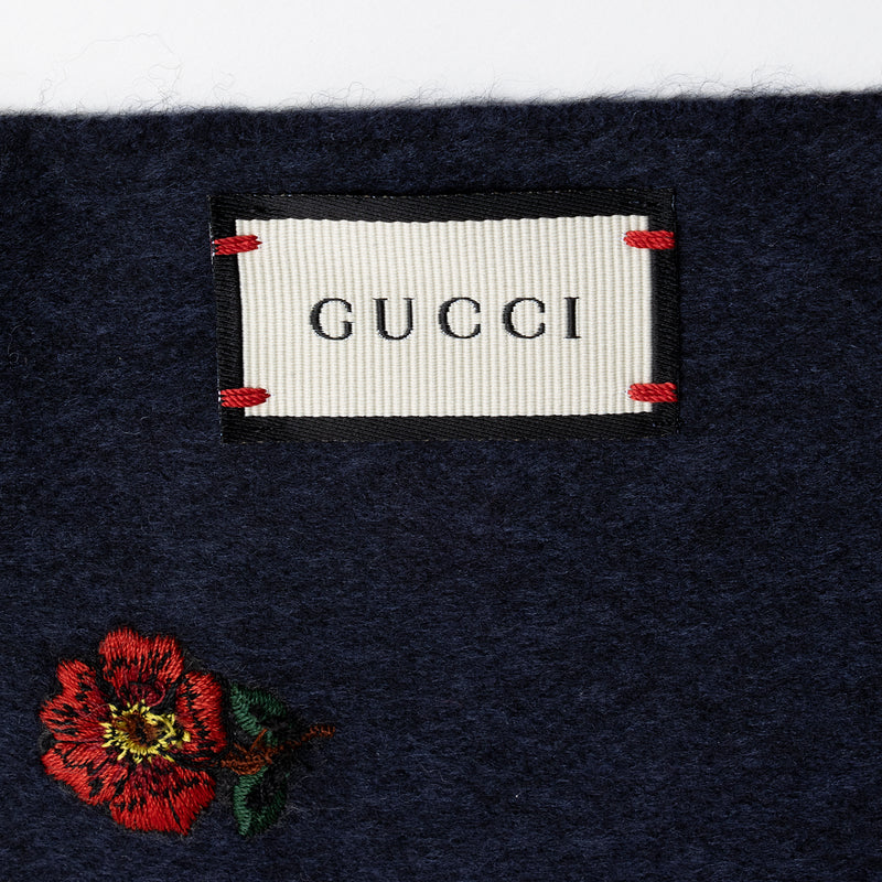 Gucci Silk Cashmere Embroidered Scarf (SHF-22576)