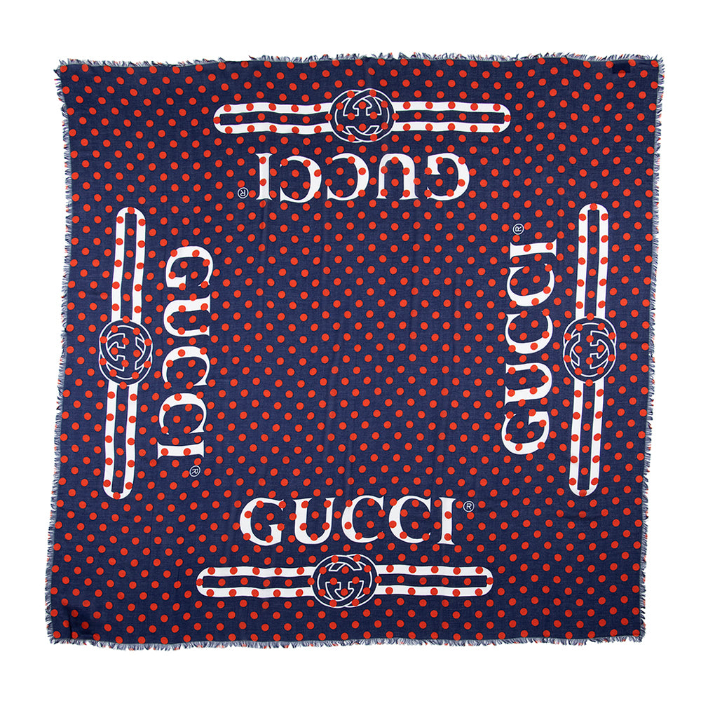 Gucci Silk Modal Vintage Logo Polka Dot 140cm Shawl (SHF-20645)