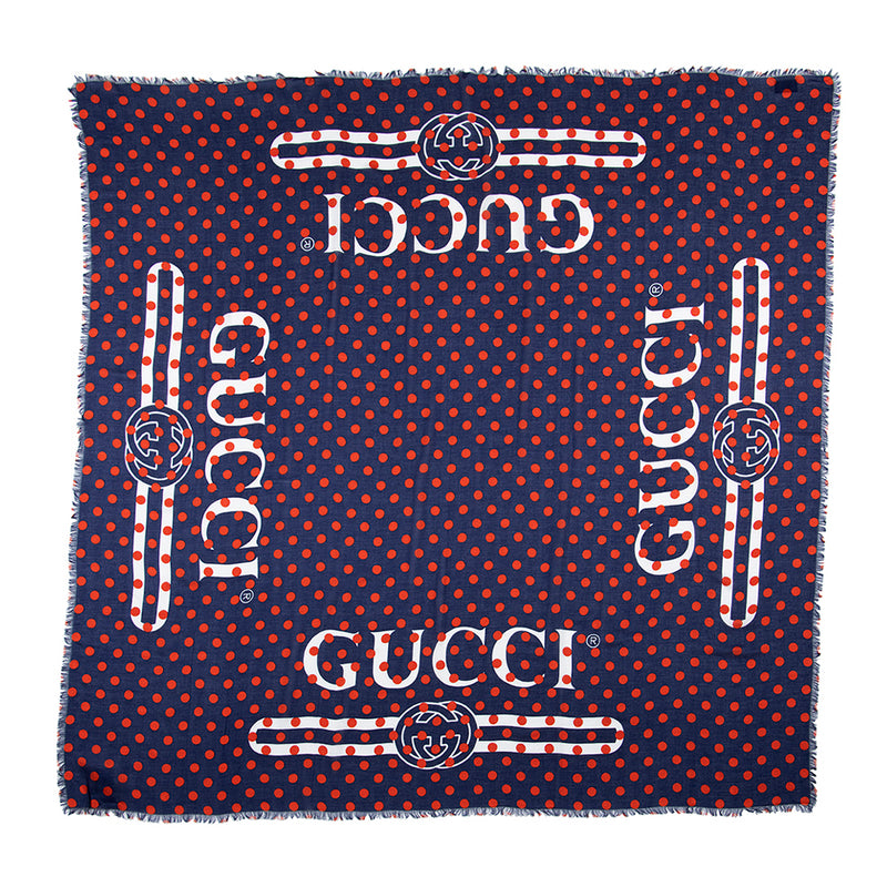 Gucci Silk Modal Vintage Logo Polka Dot 140cm Shawl (SHF-20645)