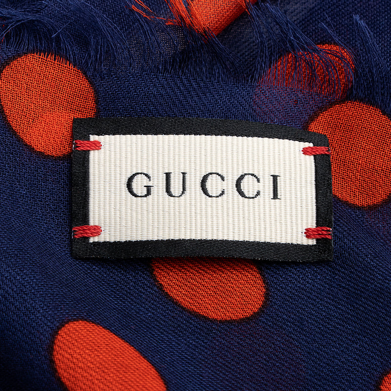Gucci Silk Modal Vintage Logo Polka Dot 140cm Shawl (SHF-20645)
