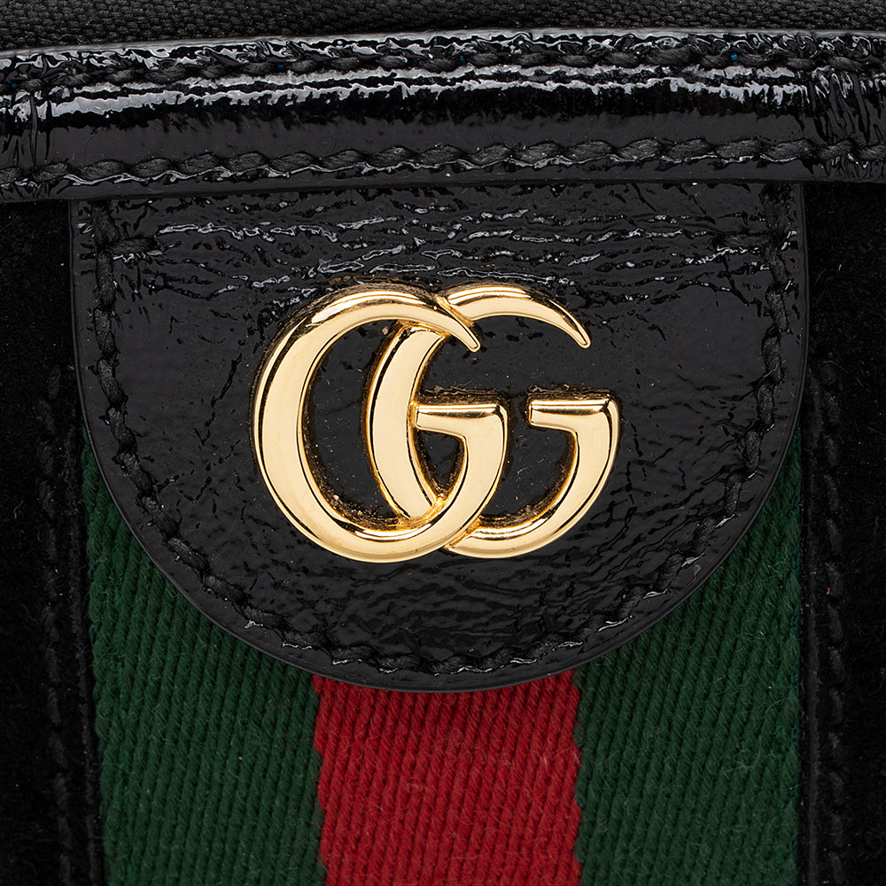 Gucci Suede Patent Leather Ophidia Dome Small Shoulder Bag (SHF-19215)