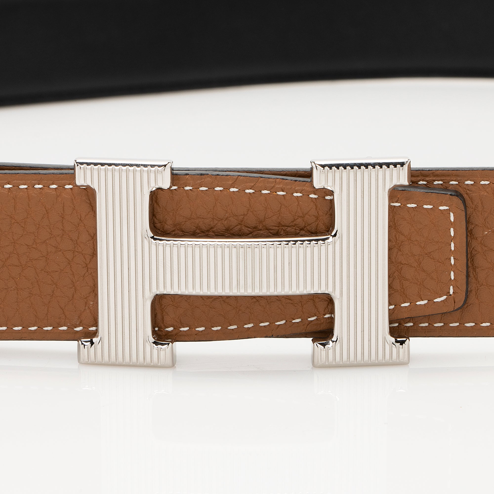 Hermes Box Togo Calfskin H Striee Reversible Belt - Size 42 / 100 (SHF-22294)