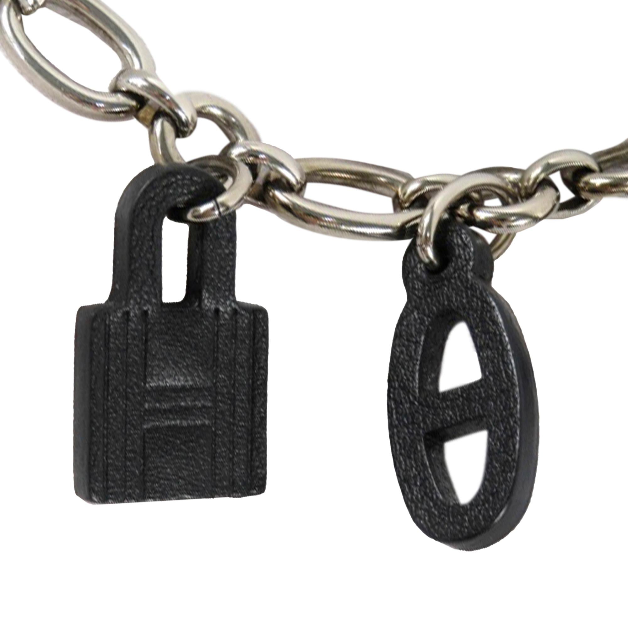 Hermes Olga Breloque Palladium and Leather Bag Charm (SHG-36999)