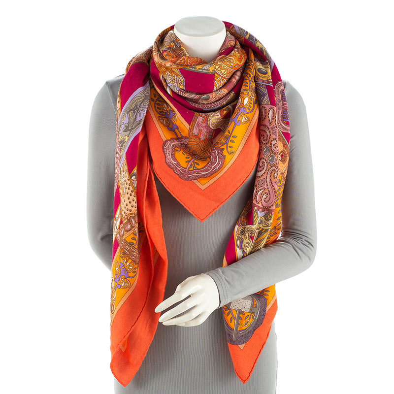 Hermes Silk Cashmere Le Songe De La Licorne 140cm Shawl (SHF-19693