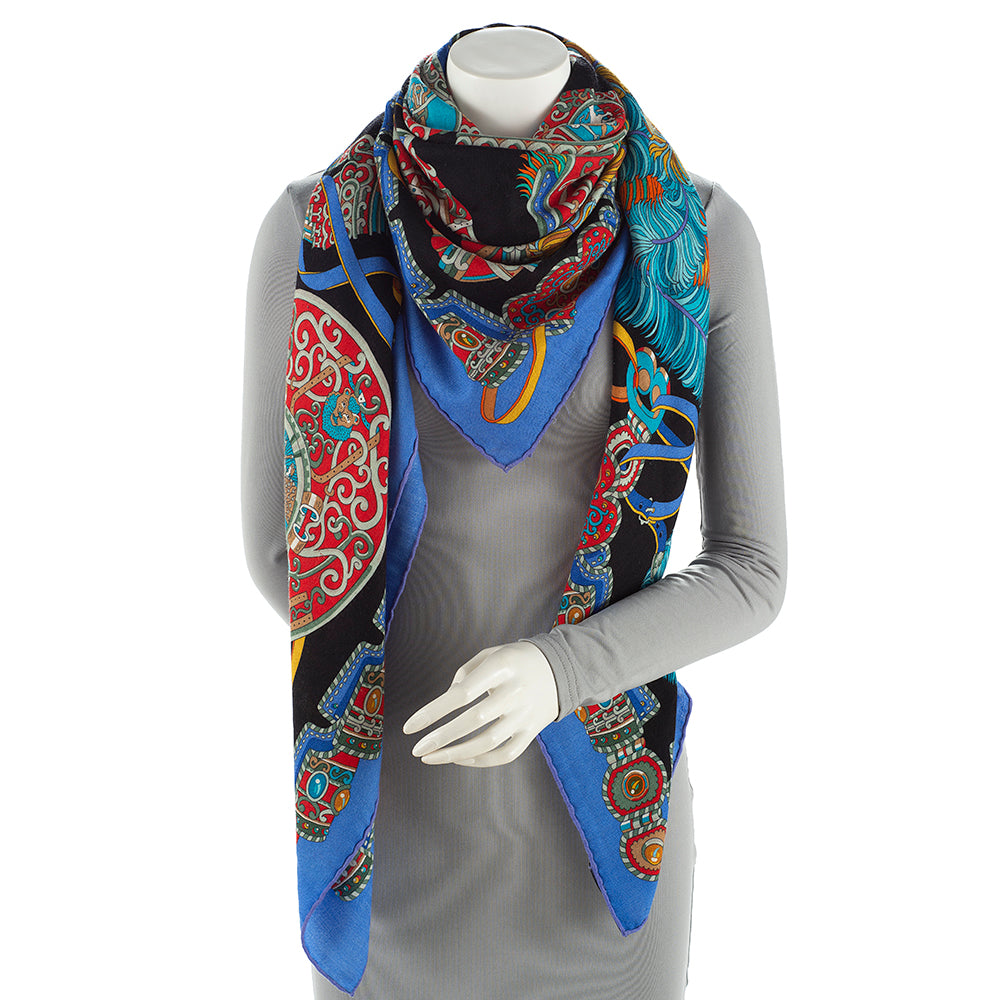 Hermes Silk Cashmere Sous L'egide De Mars 140cm Shawl FINAL SALE (SHF-19691)