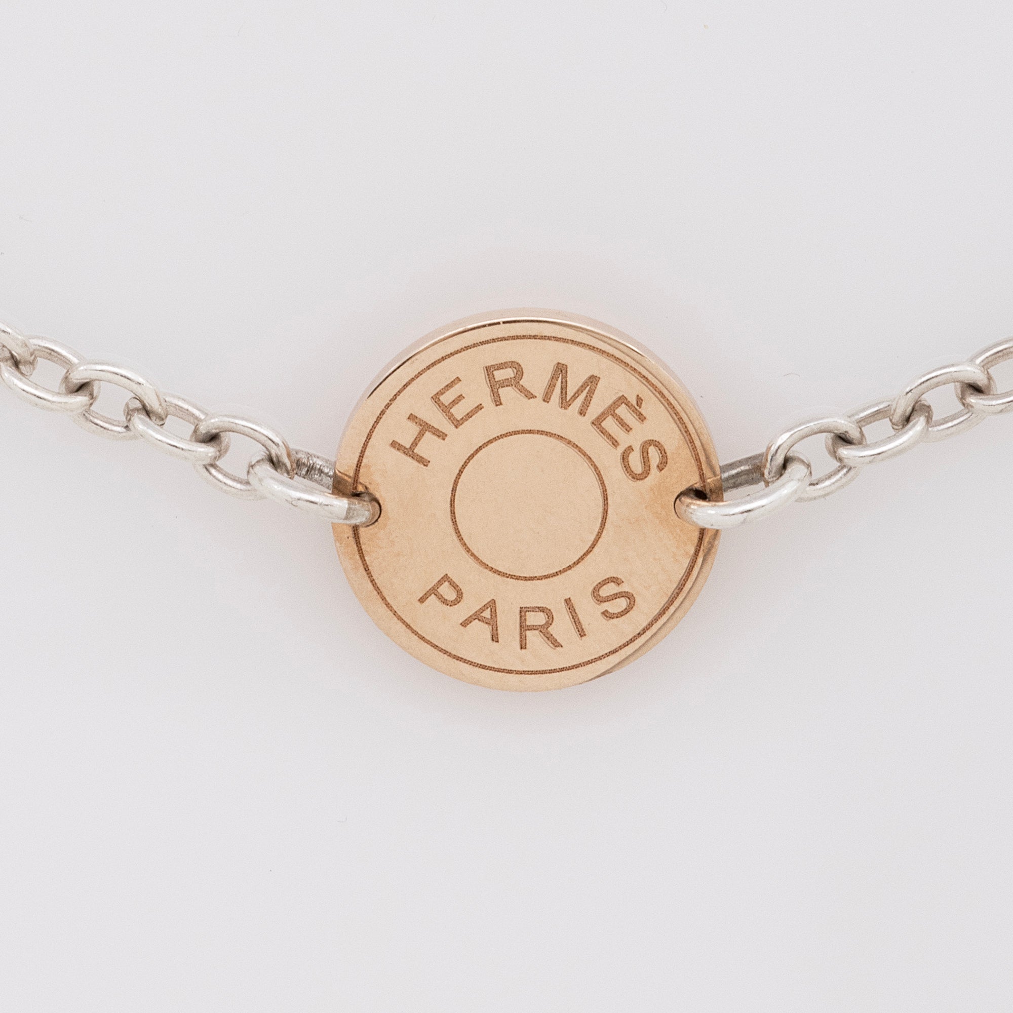 Hermes Sterling Silver 18k Rose Gold Clou de Selle Confettis Long Necklace (SHF-22777)