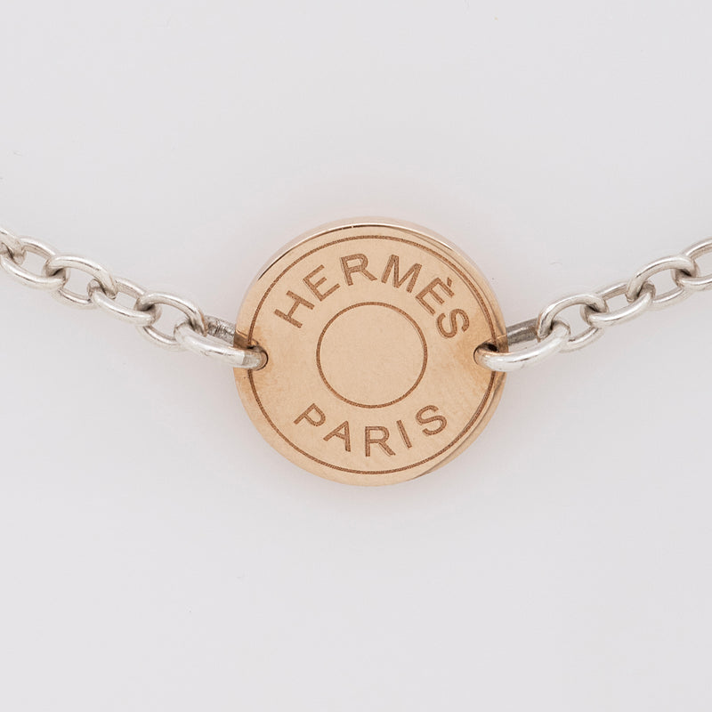 Hermes Sterling Silver 18k Rose Gold Clou de Selle Confettis Long Necklace (SHF-22777)