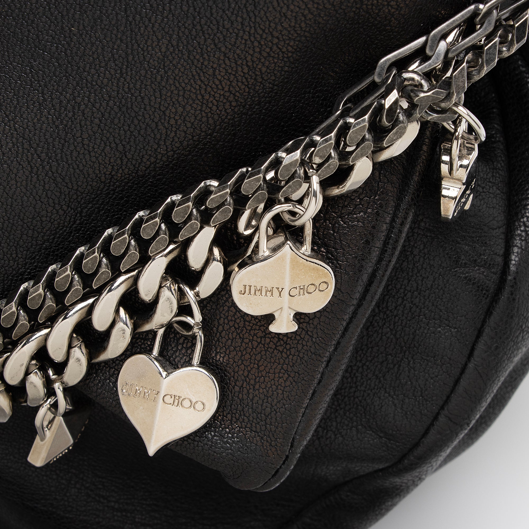 Jimmy Choo Leather Biker Saddle Chain Large Shoulder Bag (SHF-22993)