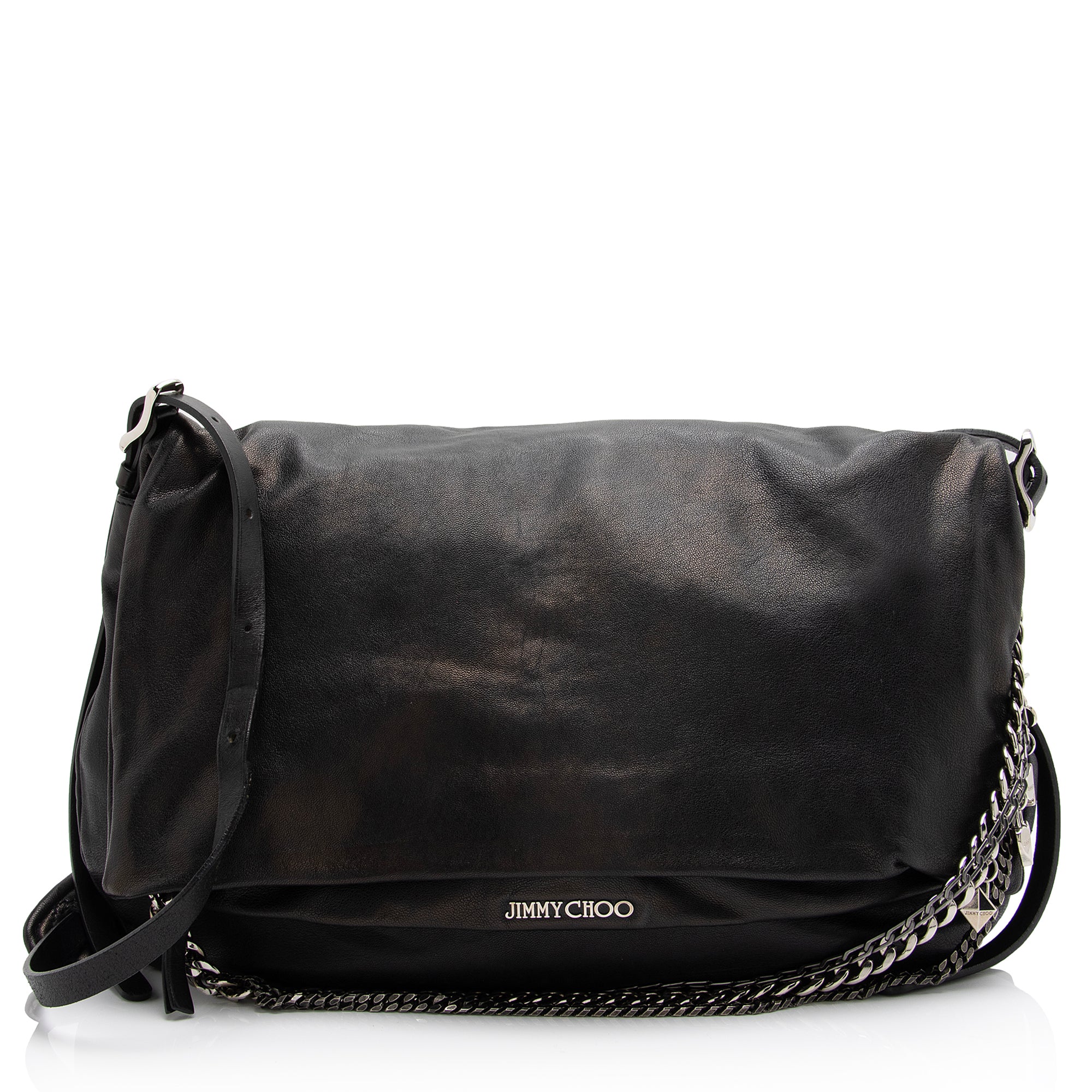 Jimmy Choo Leather Biker Saddle Chain Large Shoulder Bag (SHF-22993)