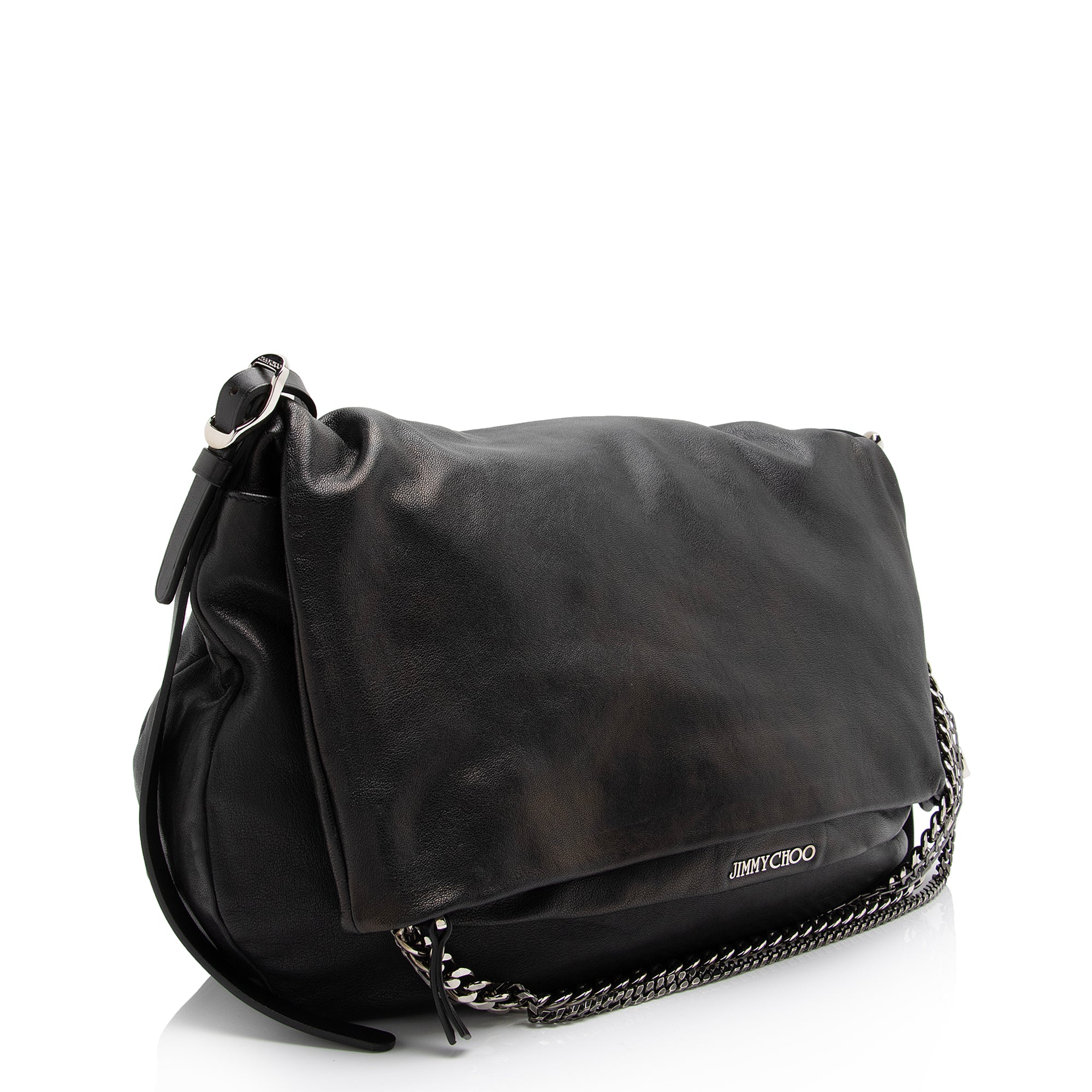 Jimmy Choo Leather Biker Saddle Chain Large Shoulder Bag (SHF-22993)