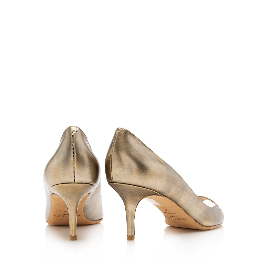 Jimmy Choo Metallic Leather Isabel Peep Toe Pumps - Size 10 / 40 (SHF-16979)