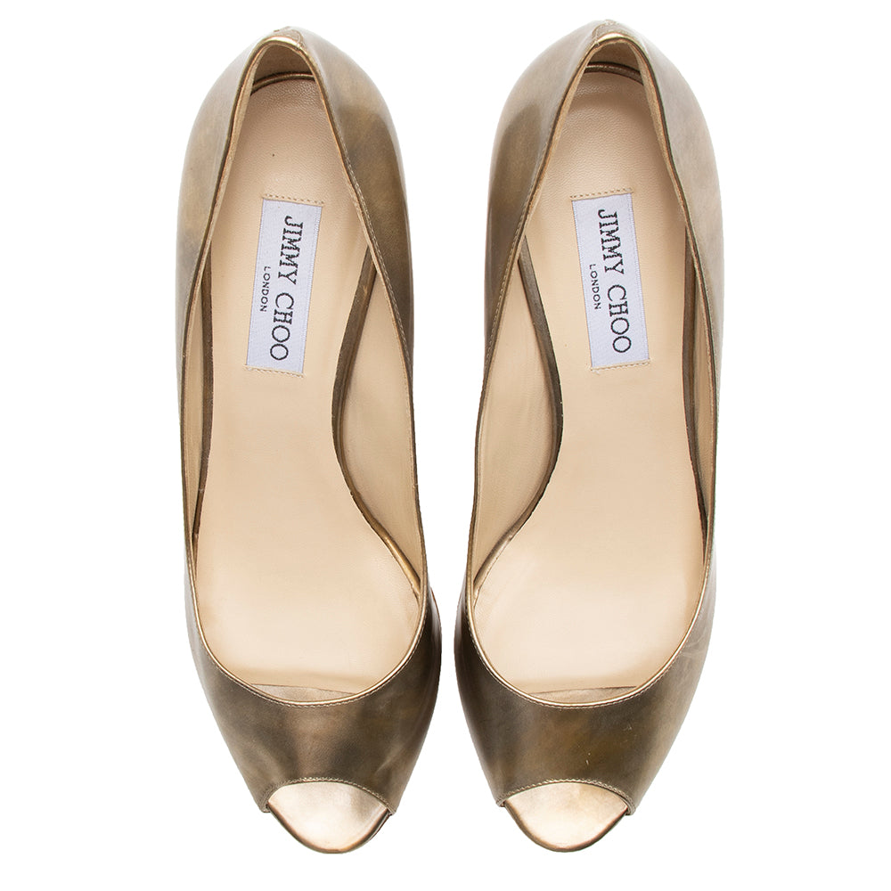 Jimmy Choo Metallic Leather Isabel Peep Toe Pumps - Size 10 / 40 (SHF-16979)