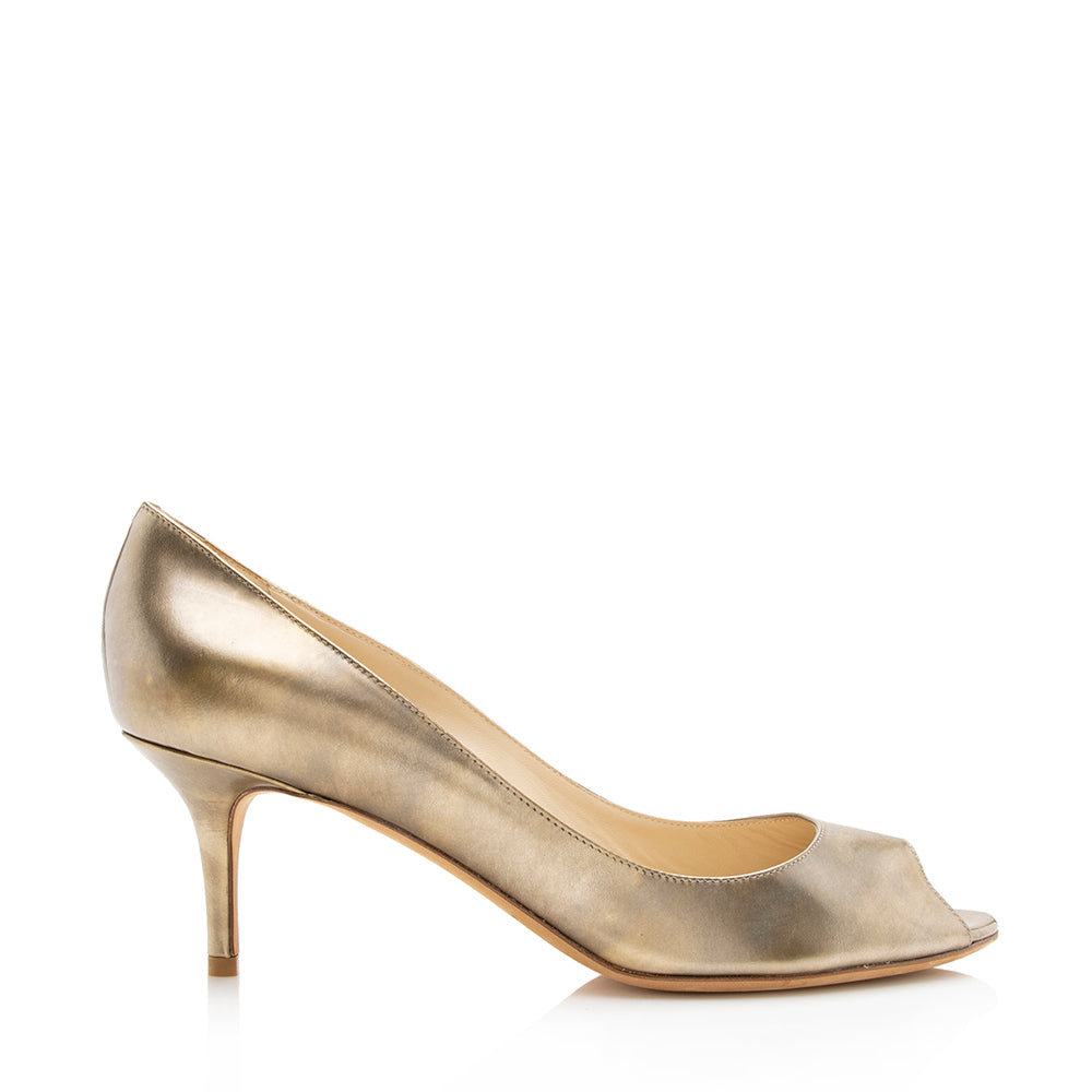 Jimmy Choo Metallic Leather Isabel Peep Toe Pumps - Size 10 / 40 (SHF-16979)