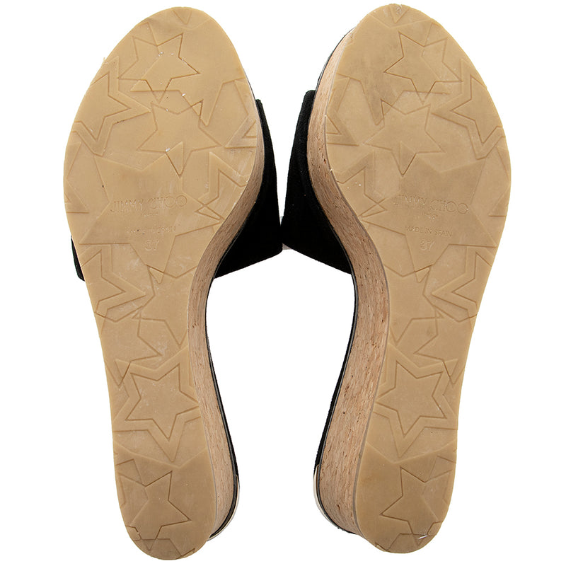 Jimmy Choo Suede Cork Deedee Wedge Sandal - Size 7 / 37 (SHF-19085)