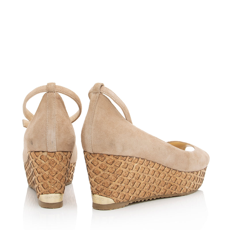 Jimmy Choo Suede Pacific Wedge Sandals - Size 9 / 39 (SHF-23285)
